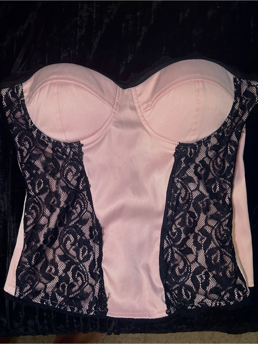 Charlotte Russe Pink Strapless Bustier with Black Lace Panels